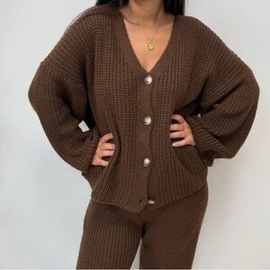 Elegant Brown Button-Up Cardigan